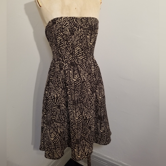 MM COUTURE MISS ME Y2K STRAPLESS GEOMETRIC PRINT DRESS TROPICAL LEAVES PREPPY M - Picture 2 of 7